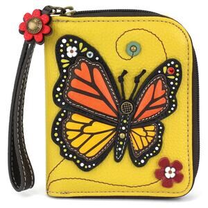 Chala Zip Around Faux Leather Wallet Wristlet - Monarch Butterfly, Mustard NWT